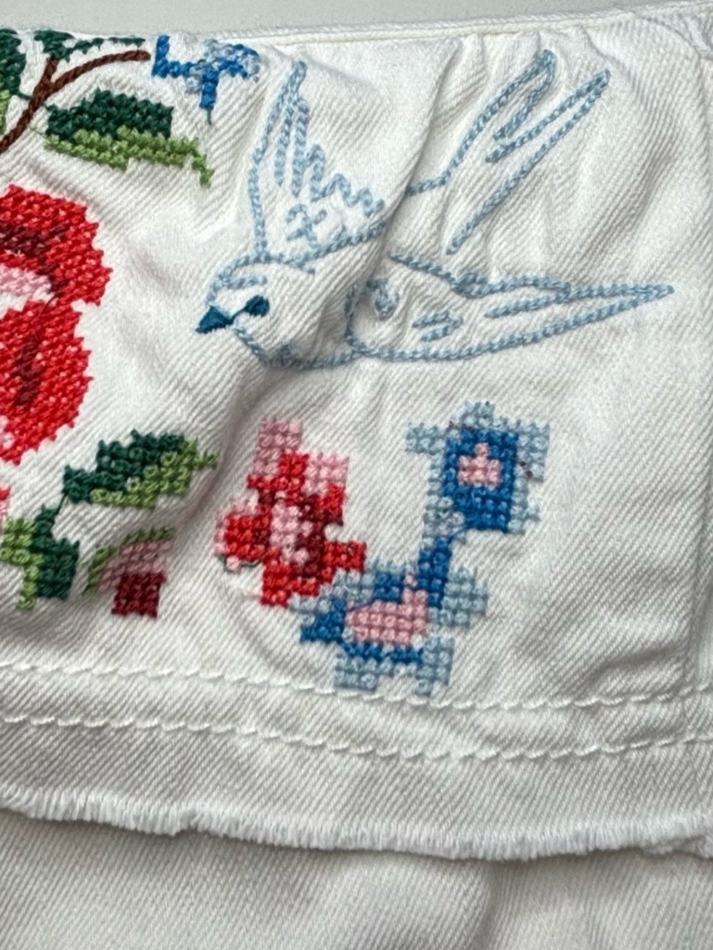 Anthropologie Pilcro Embroidered Blouse L Ivory Floral Boho Romantic Cottagecore - Picture 9 of 12